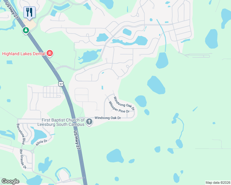 map of restaurants, bars, coffee shops, grocery stores, and more near 5952 Windsong Oak Drive in Leesburg