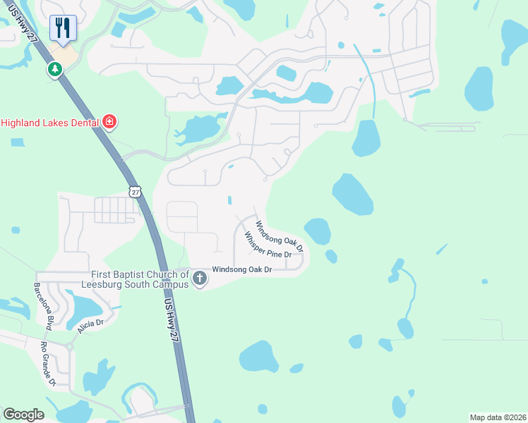 map of restaurants, bars, coffee shops, grocery stores, and more near 5952 Windsong Oak Drive in Leesburg