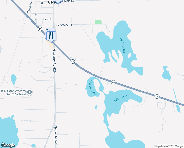map of restaurants, bars, coffee shops, grocery stores, and more near 460 Florida 46 in Geneva