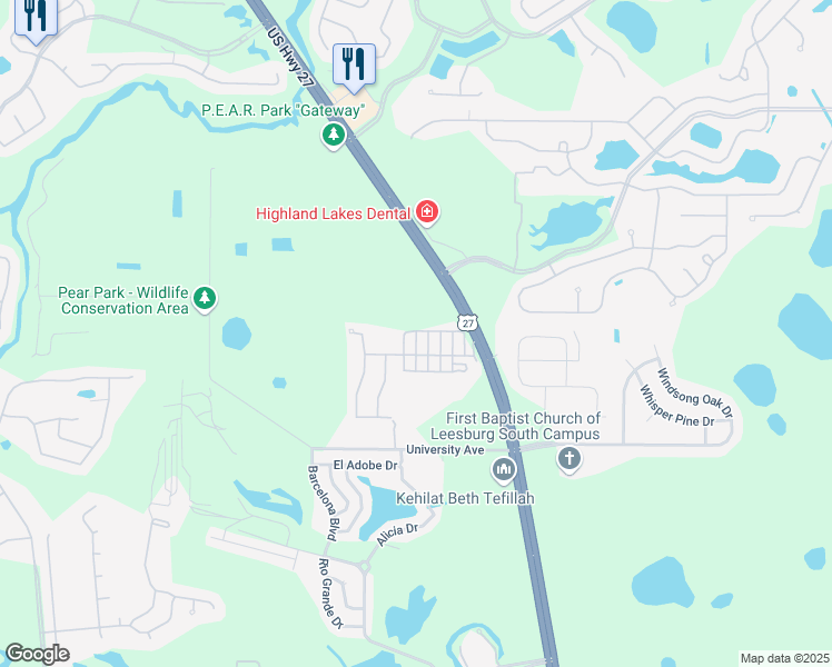 map of restaurants, bars, coffee shops, grocery stores, and more near 6604 Navaho Street in Leesburg