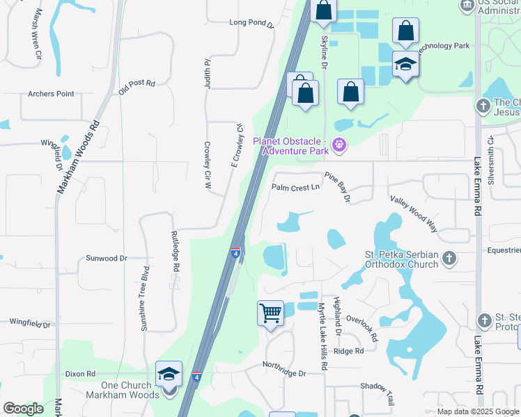 map of restaurants, bars, coffee shops, grocery stores, and more near 1664 Pine Bay Drive in Lake Mary