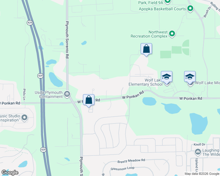 map of restaurants, bars, coffee shops, grocery stores, and more near 2619 West Ponkan Road in Apopka