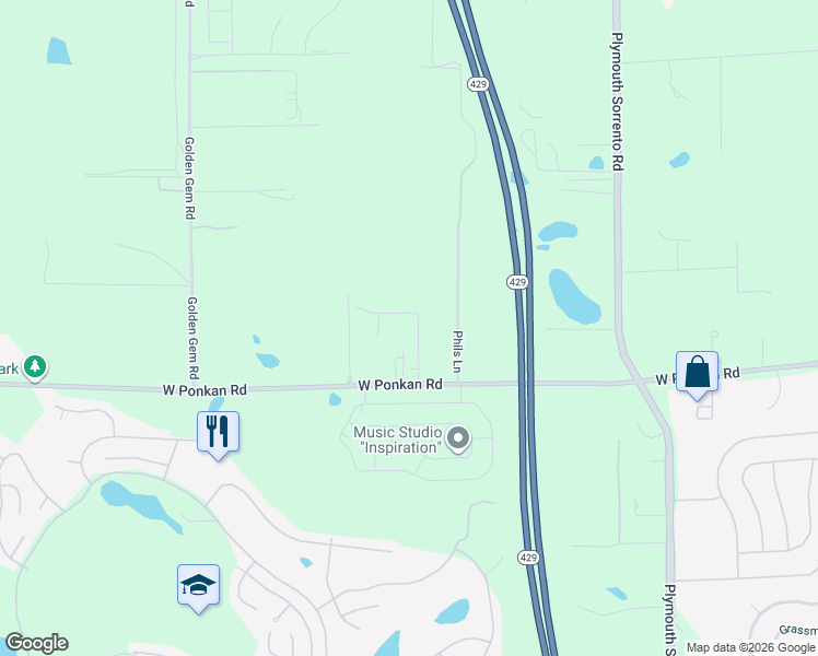 map of restaurants, bars, coffee shops, grocery stores, and more near 3515 West Ponkan Road in Apopka