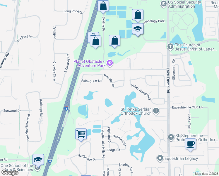 map of restaurants, bars, coffee shops, grocery stores, and more near 1853 Pine Bay Drive in Lake Mary