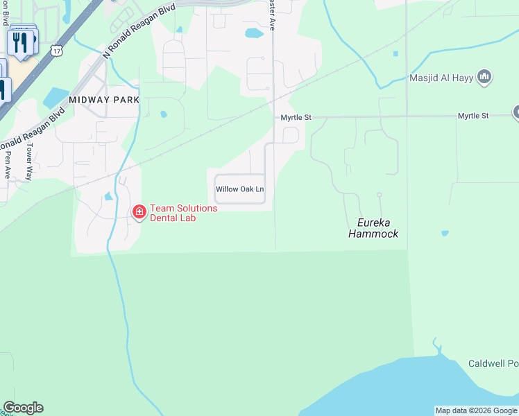 map of restaurants, bars, coffee shops, grocery stores, and more near 5697 Autumn Chase Circle in Sanford