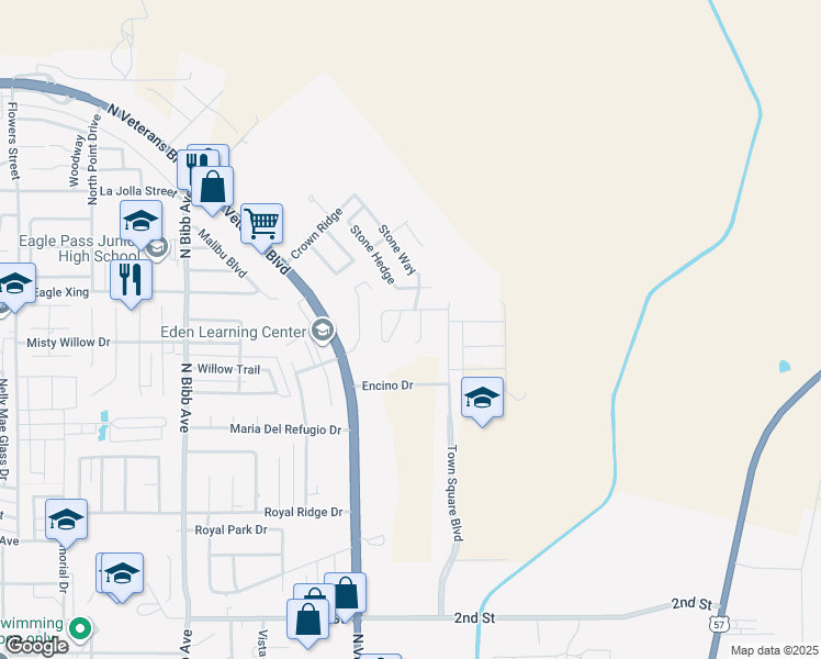 map of restaurants, bars, coffee shops, grocery stores, and more near 2371 Oak Breeze Circle in Eagle Pass