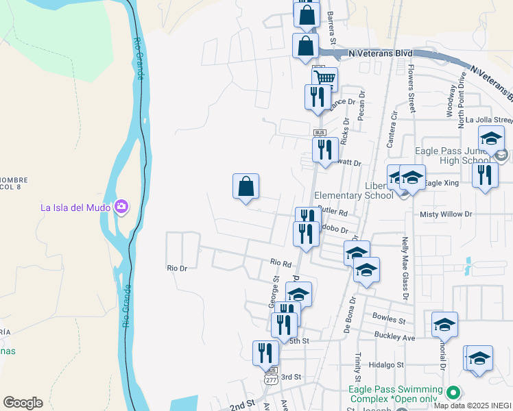 map of restaurants, bars, coffee shops, grocery stores, and more near 856 Paso Del Rio Boulevard in Eagle Pass