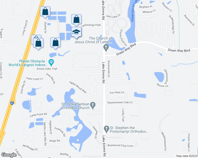 map of restaurants, bars, coffee shops, grocery stores, and more near 398 Hanging Moss Circle in Lake Mary