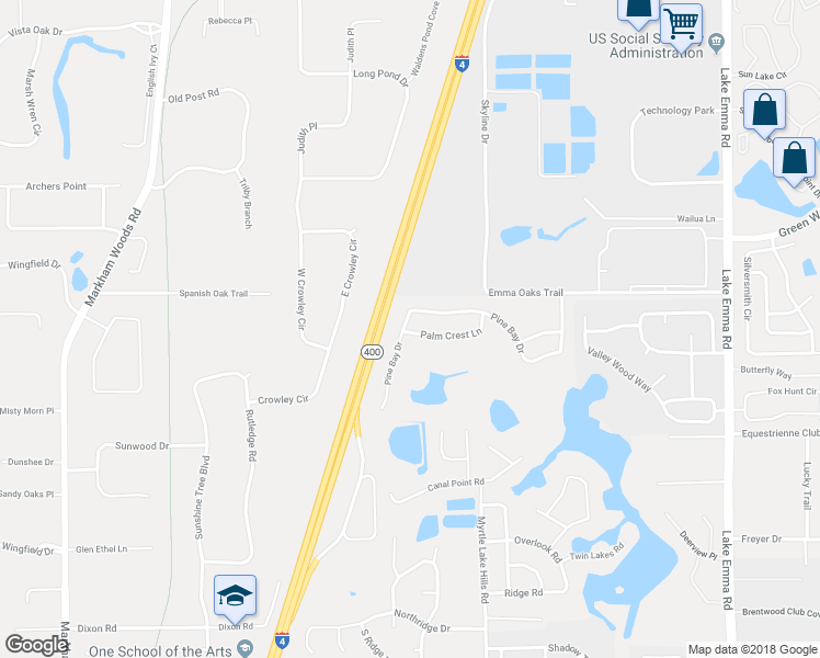 map of restaurants, bars, coffee shops, grocery stores, and more near 1709 Pine Bay Drive in Lake Mary