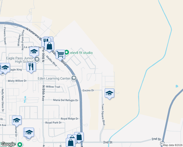 map of restaurants, bars, coffee shops, grocery stores, and more near 2663 Oak Manor Road in Eagle Pass