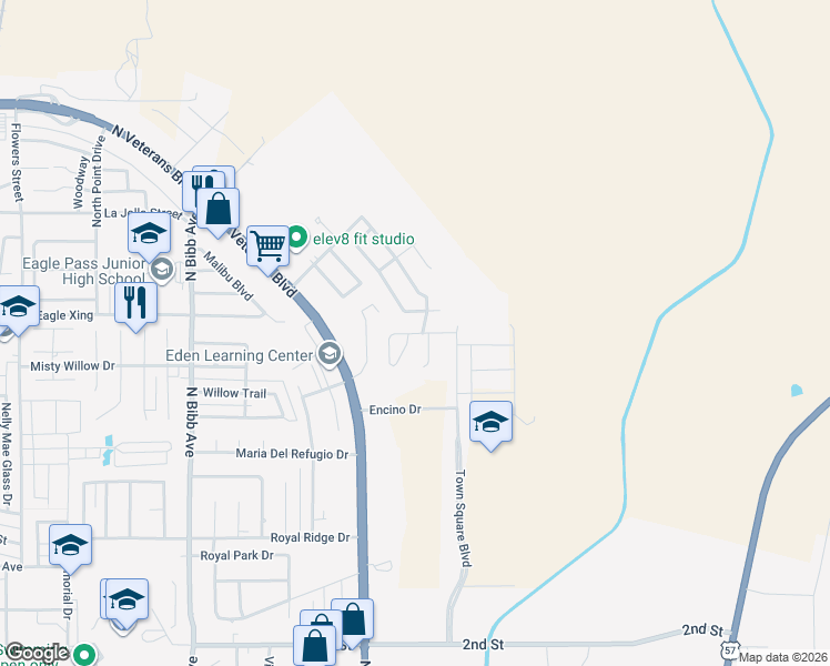map of restaurants, bars, coffee shops, grocery stores, and more near 2657 Oak Manor Drive in Eagle Pass