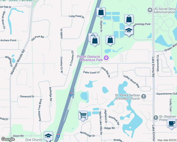 map of restaurants, bars, coffee shops, grocery stores, and more near 1745 Pine Bay Drive in Lake Mary