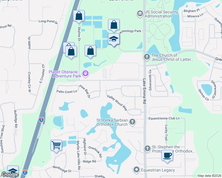 map of restaurants, bars, coffee shops, grocery stores, and more near 312 Cypress Knee Lane in Lake Mary
