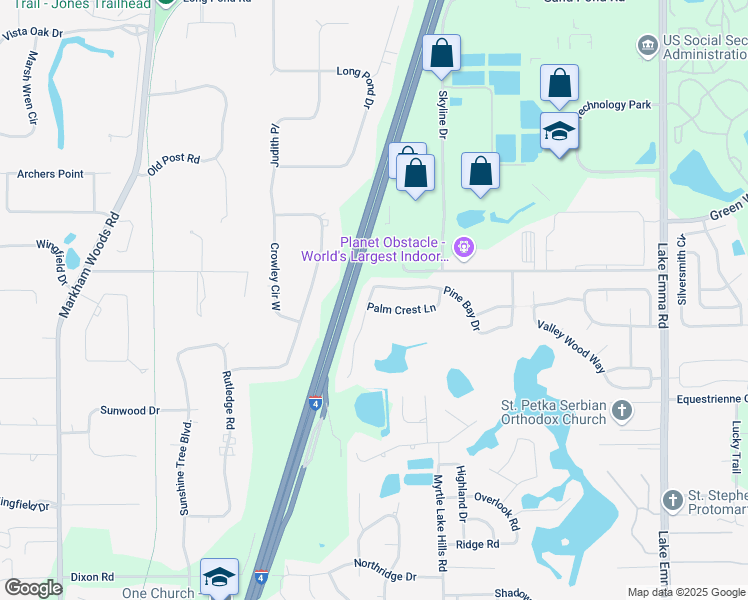 map of restaurants, bars, coffee shops, grocery stores, and more near 1713 Pine Bay Drive in Lake Mary