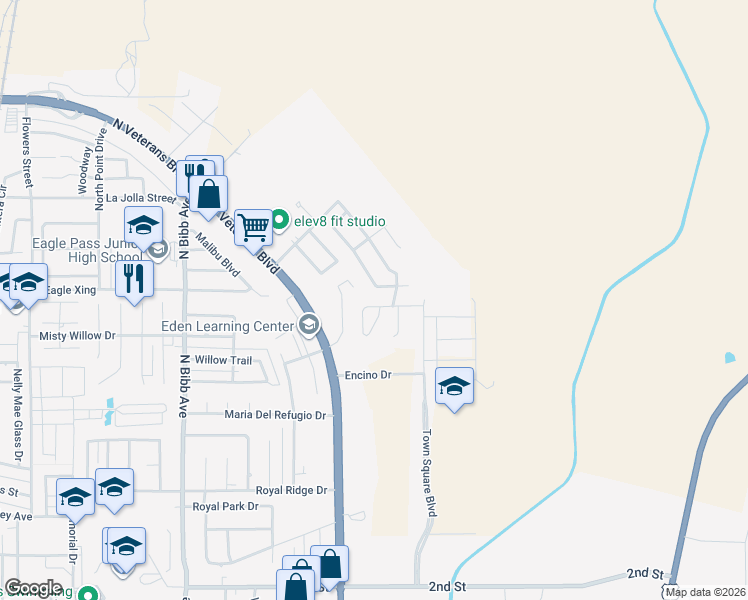 map of restaurants, bars, coffee shops, grocery stores, and more near 2779 Stone Hedge in Eagle Pass