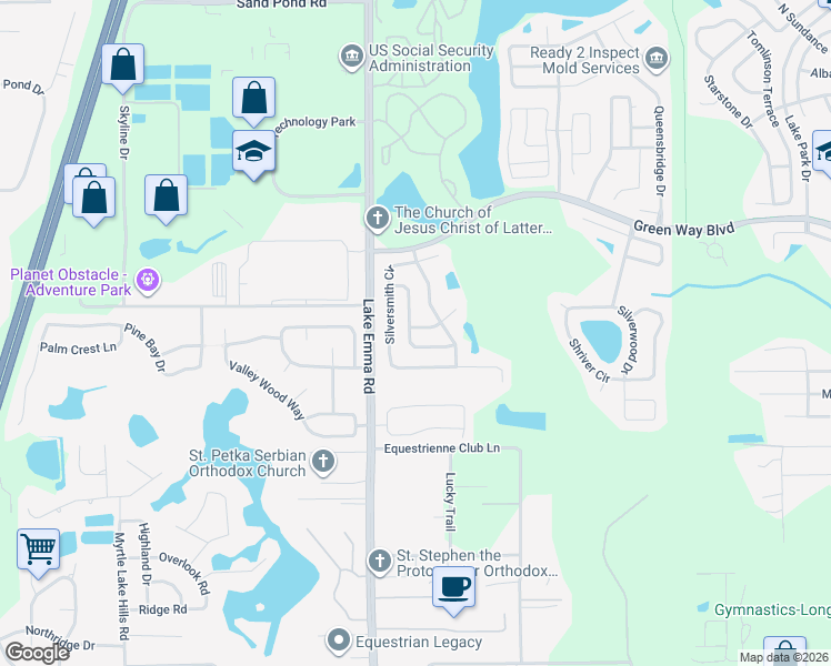 map of restaurants, bars, coffee shops, grocery stores, and more near 909 Stillwell Ln in Lake Mary