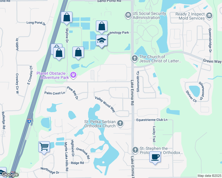 map of restaurants, bars, coffee shops, grocery stores, and more near 311 Hanging Moss Circle in Lake Mary