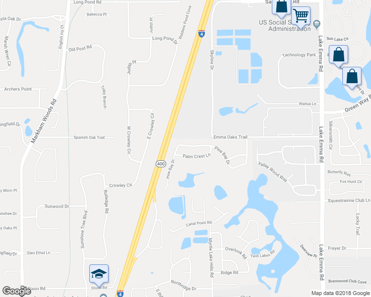 map of restaurants, bars, coffee shops, grocery stores, and more near 1745 Pine Bay Drive in Lake Mary