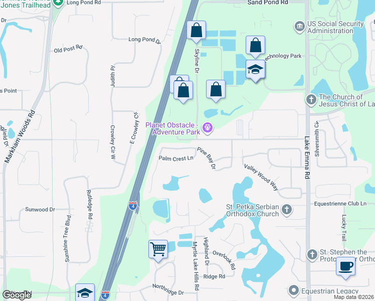map of restaurants, bars, coffee shops, grocery stores, and more near 1785 Pine Bay Drive in Lake Mary