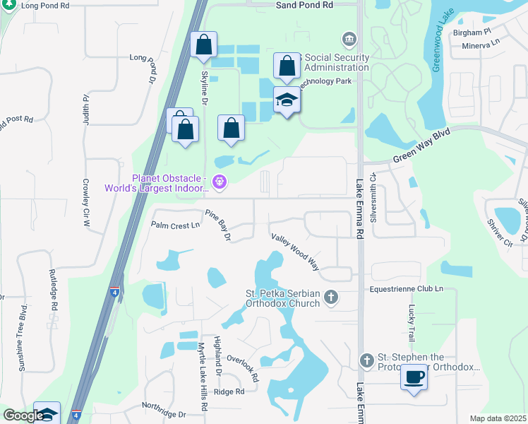 map of restaurants, bars, coffee shops, grocery stores, and more near 1898 Valley Wood Way in Lake Mary