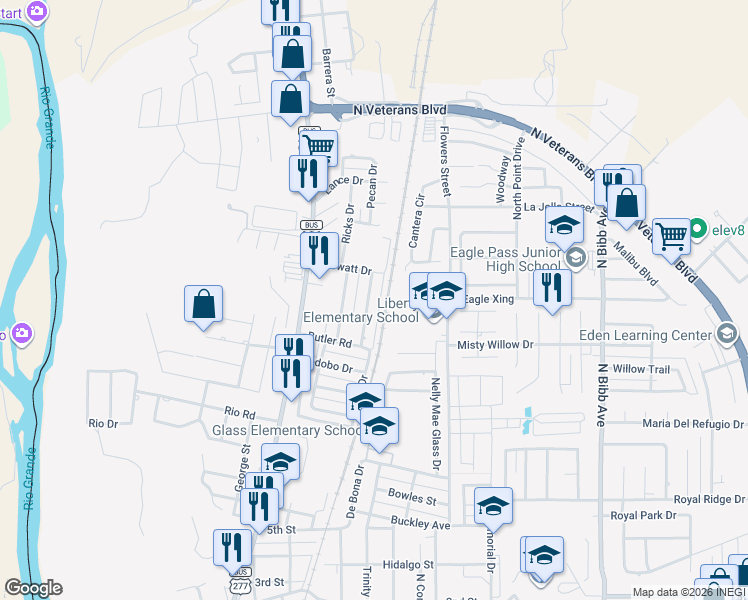 map of restaurants, bars, coffee shops, grocery stores, and more near 2016 Renee Drive in Eagle Pass