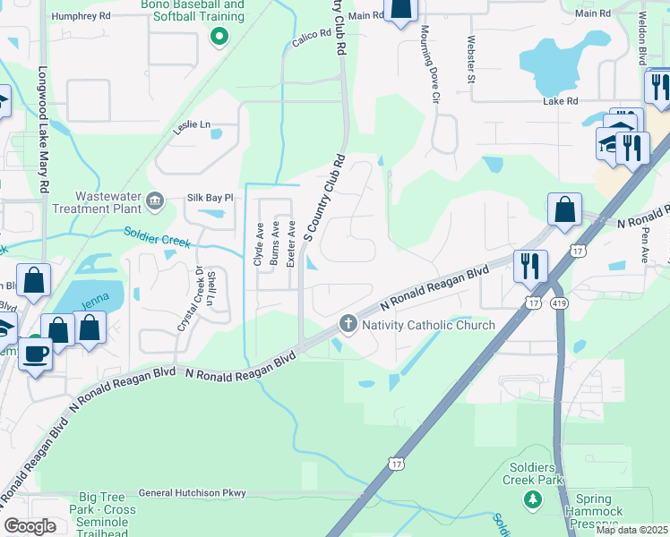map of restaurants, bars, coffee shops, grocery stores, and more near 755 Keeneland Pike in Lake Mary