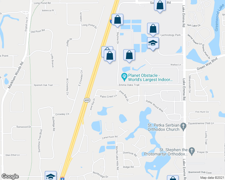 map of restaurants, bars, coffee shops, grocery stores, and more near 1788 Pine Bay Drive in Lake Mary