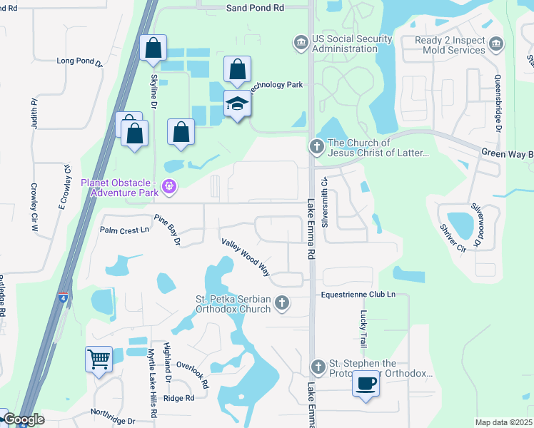 map of restaurants, bars, coffee shops, grocery stores, and more near 311 Hanging Moss Circle in Lake Mary