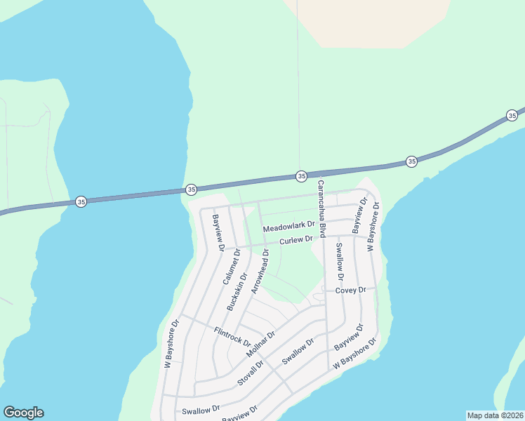 map of restaurants, bars, coffee shops, grocery stores, and more near 65 Arrowhead Drive in Palacios