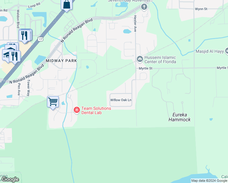 map of restaurants, bars, coffee shops, grocery stores, and more near 5859 Autumn Chase Circle in Sanford