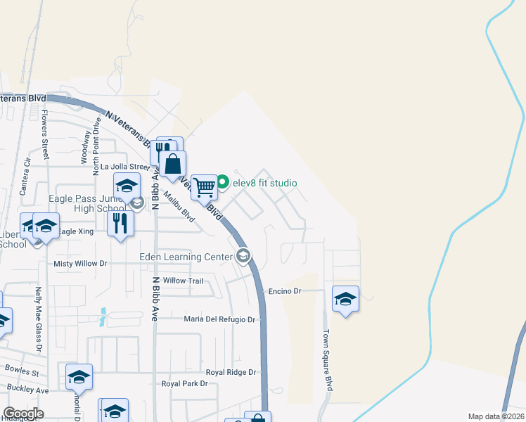 map of restaurants, bars, coffee shops, grocery stores, and more near 2715 Stone Hedge in Eagle Pass