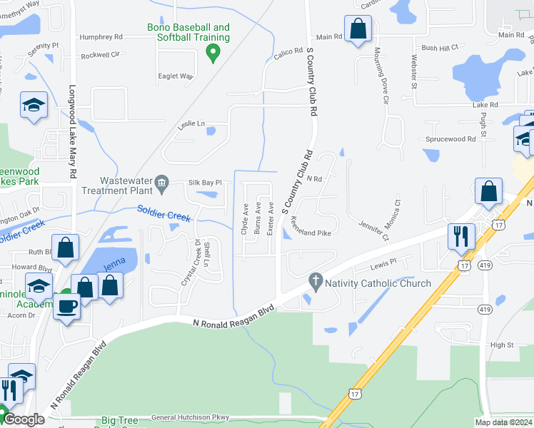 map of restaurants, bars, coffee shops, grocery stores, and more near 138 Exeter Avenue in Longwood