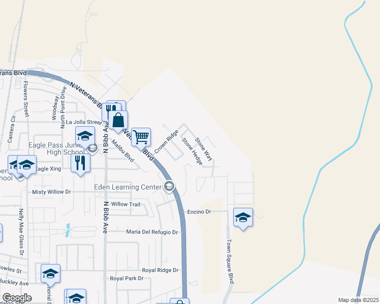 map of restaurants, bars, coffee shops, grocery stores, and more near 2715 Stone Hedge in Eagle Pass