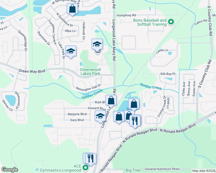 map of restaurants, bars, coffee shops, grocery stores, and more near 2337 Roanoke Court in Lake Mary