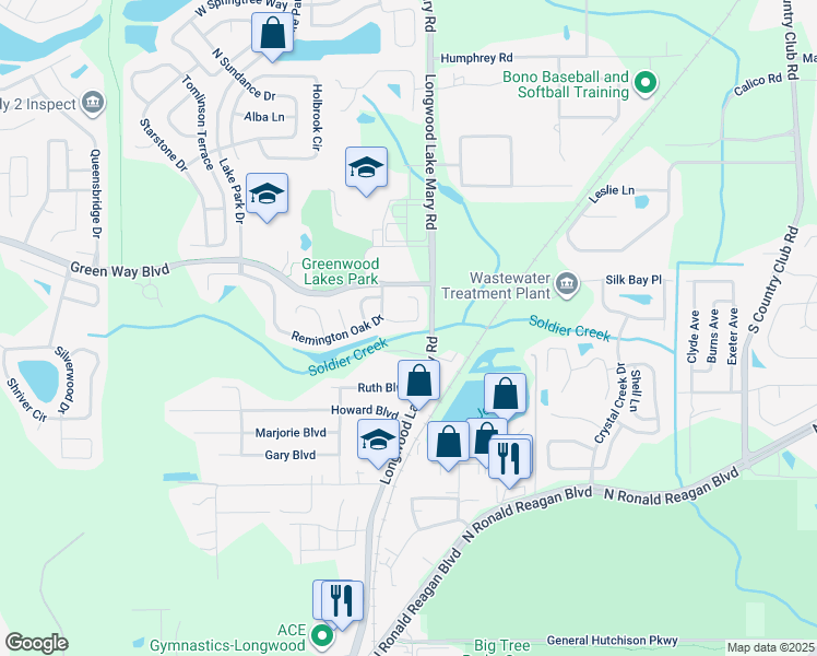 map of restaurants, bars, coffee shops, grocery stores, and more near 2321 Roanoke Court in Lake Mary