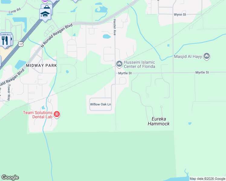map of restaurants, bars, coffee shops, grocery stores, and more near 5625 Autumn Chase Circle in Sanford