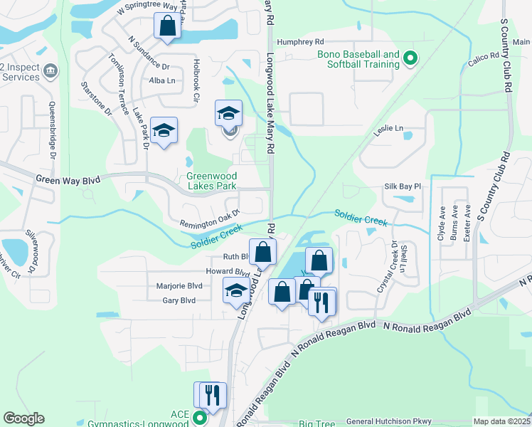 map of restaurants, bars, coffee shops, grocery stores, and more near 2337 Roanoke Court in Lake Mary