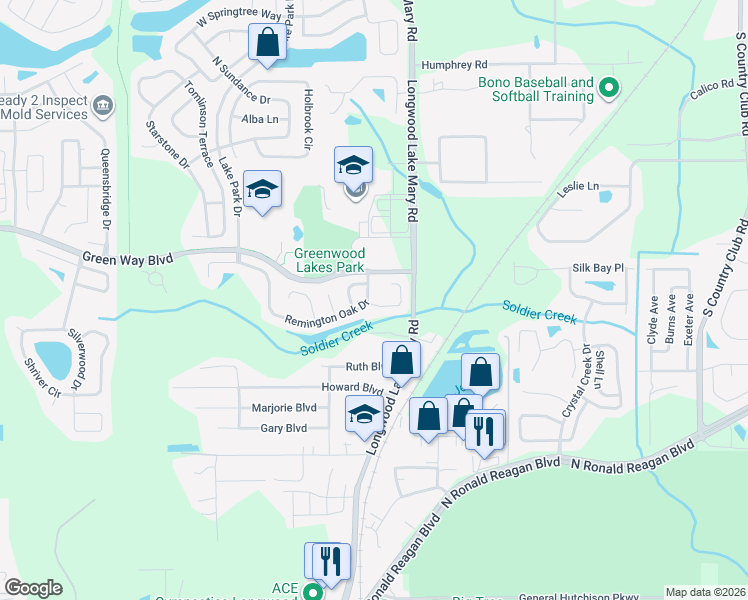 map of restaurants, bars, coffee shops, grocery stores, and more near 689 Remington Oak Drive in Lake Mary