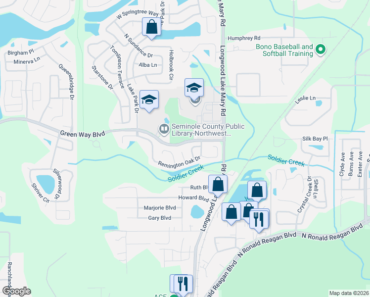 map of restaurants, bars, coffee shops, grocery stores, and more near 2227 Barkwood Court in Lake Mary