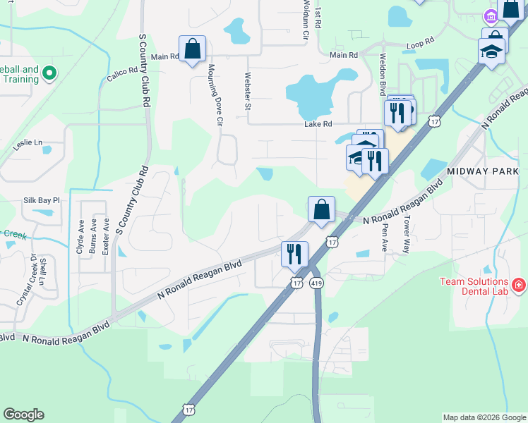 map of restaurants, bars, coffee shops, grocery stores, and more near 700 West Pinewood Court in Lake Mary