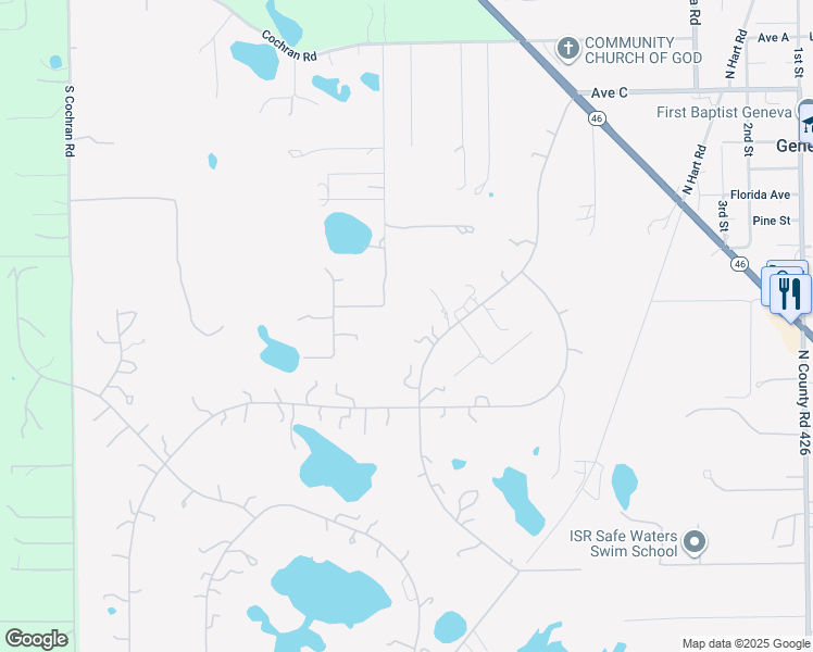 map of restaurants, bars, coffee shops, grocery stores, and more near 254 Woodridge Drive in Geneva