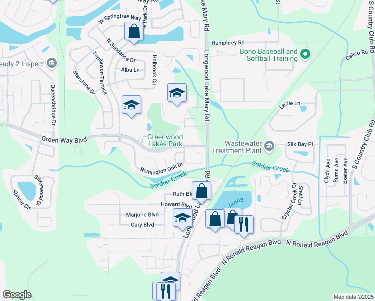 map of restaurants, bars, coffee shops, grocery stores, and more near 717 Remington Oak Drive in Lake Mary