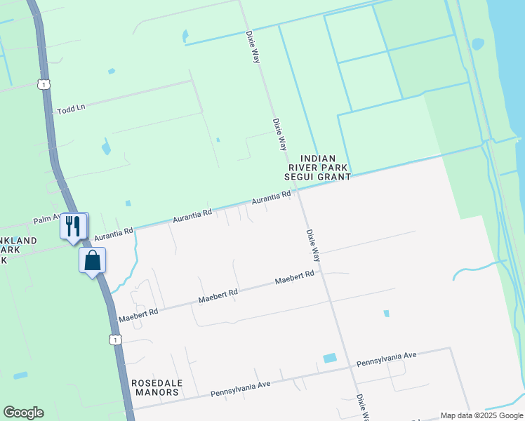 map of restaurants, bars, coffee shops, grocery stores, and more near 3425 Aurantia Road in Mims