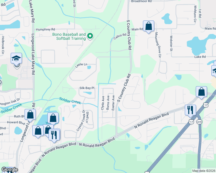 map of restaurants, bars, coffee shops, grocery stores, and more near 180 Exeter Avenue in Longwood