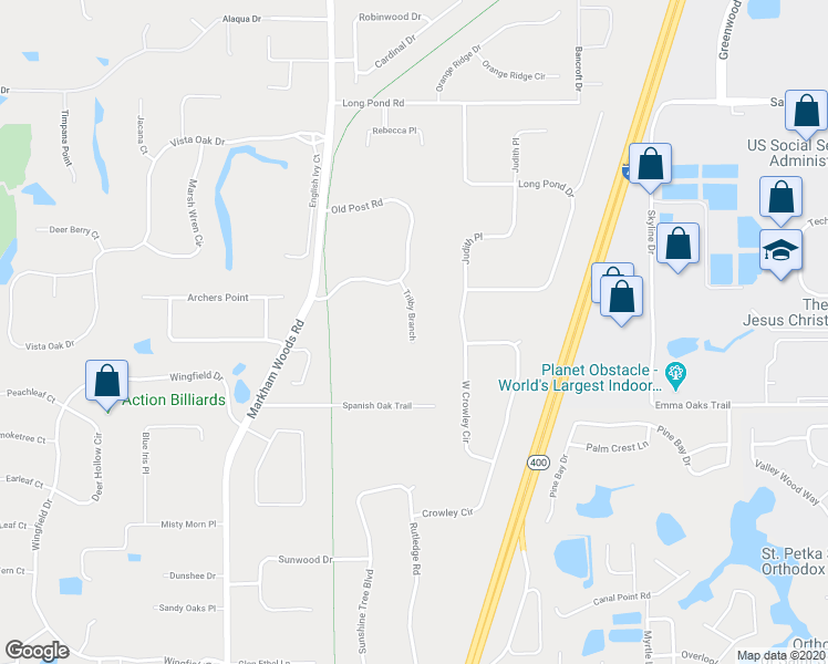map of restaurants, bars, coffee shops, grocery stores, and more near 13 Trilby Branch in Longwood