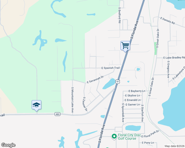 map of restaurants, bars, coffee shops, grocery stores, and more near 7610 East Spanish Trail in Floral City