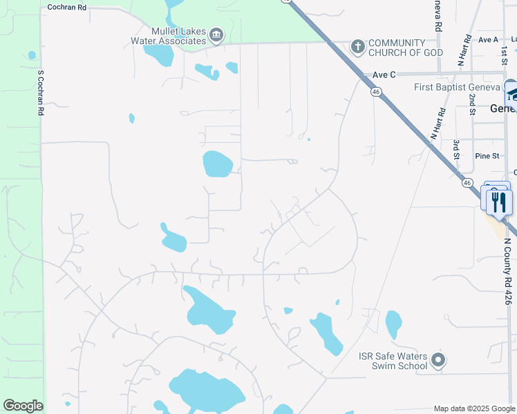 map of restaurants, bars, coffee shops, grocery stores, and more near 254 Woodridge Drive in Geneva