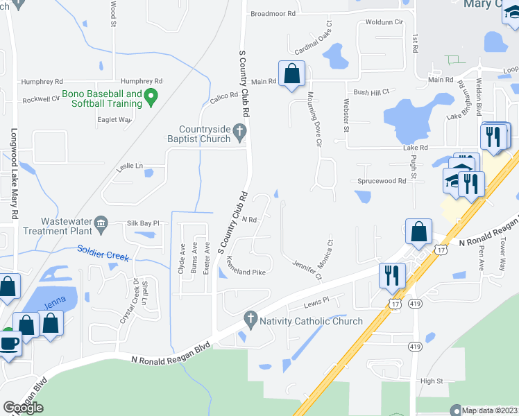 map of restaurants, bars, coffee shops, grocery stores, and more near 702 Keeneland Pike in Lake Mary