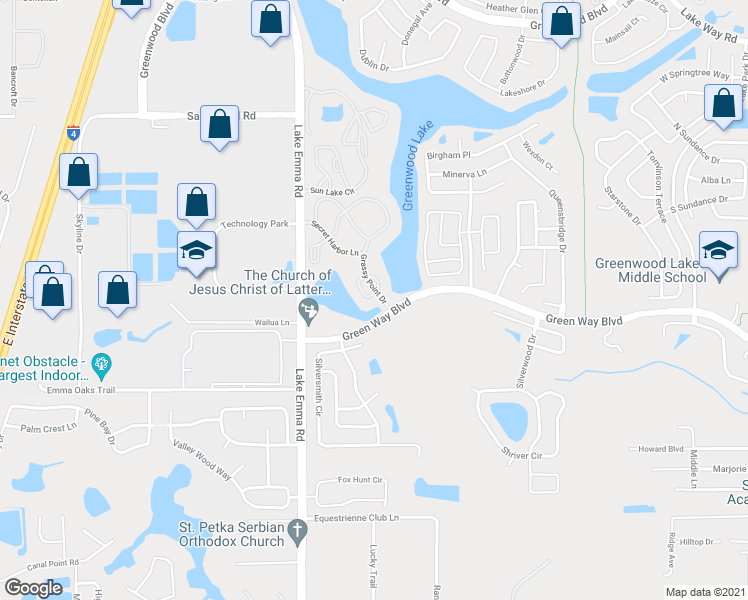 map of restaurants, bars, coffee shops, grocery stores, and more near 2501 Grassy Point Drive in Lake Mary