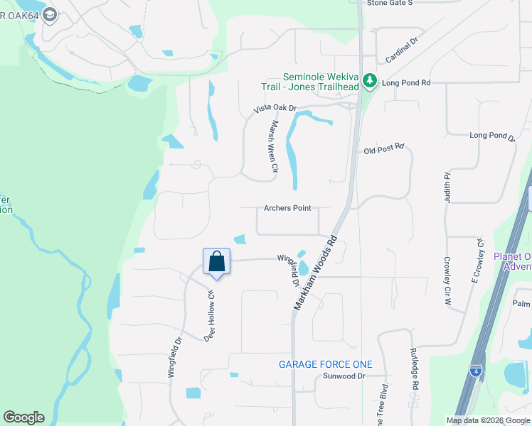 map of restaurants, bars, coffee shops, grocery stores, and more near 200 Archers Point in Longwood